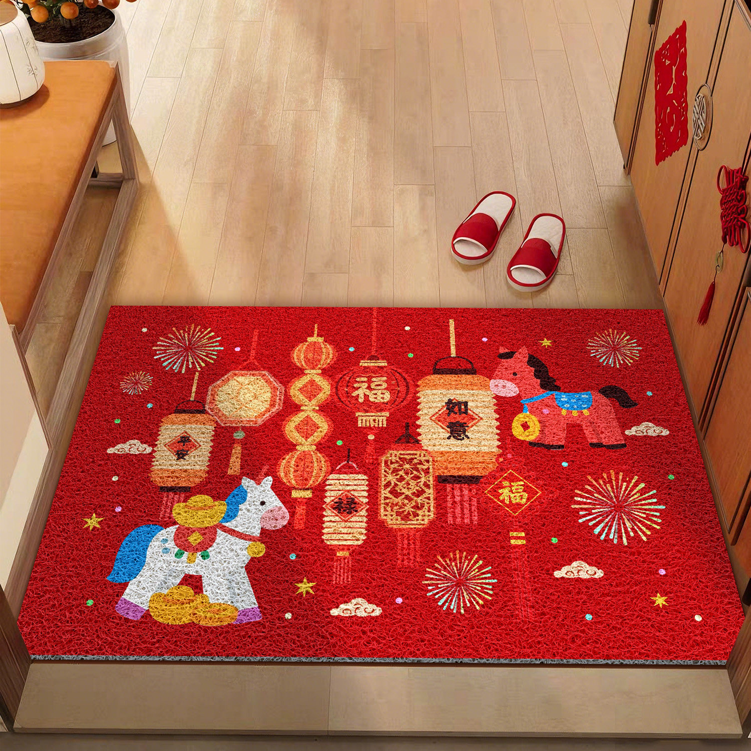 入户门地垫门口进门防滑耐脏脚垫家用2026新款红色新年丝圈可裁剪,居家布艺,入户地垫,淘宝优惠券,粉丝福利购,淘宝优惠卷