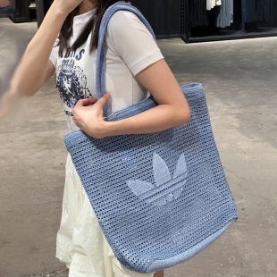 阿迪达斯三叶单肩包男女腋下包镂空编织包休闲慵懒风托特包KW2006
