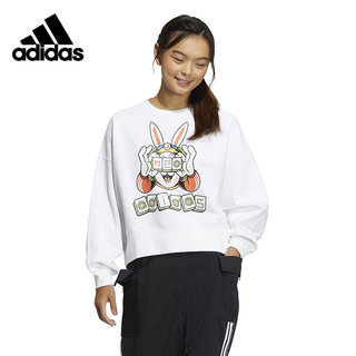 Adidas阿迪达斯女款白色宽松运动服休闲圆领卫衣针织套头衫IB0391