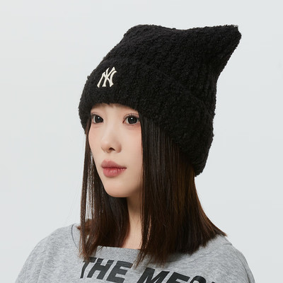MLB保暖猫耳绒线帽男女款
