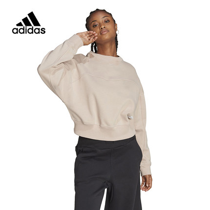 adidas阿迪达斯卫衣女款圆领拼接保暖上衣运动套头衫HZ4382