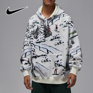 耐克Jordan涂鸦印绒保暖连帽运动衫男装宽松上衣套头衫HV1051-133