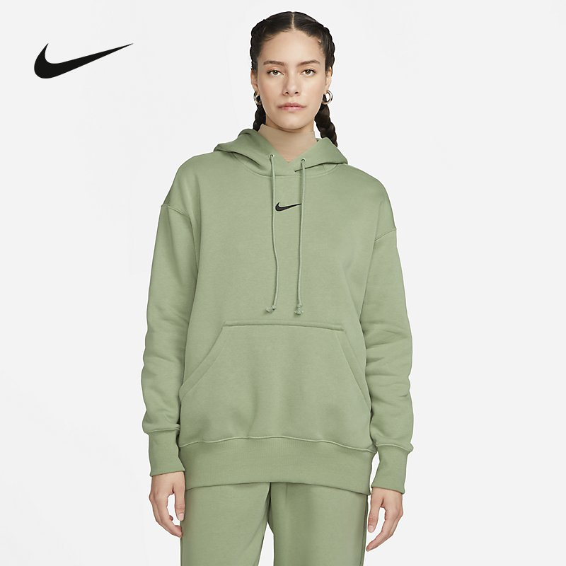 Nike/耐克官方旗舰油绿色卫衣女子加绒保暖连帽套头衫DQ5861-386