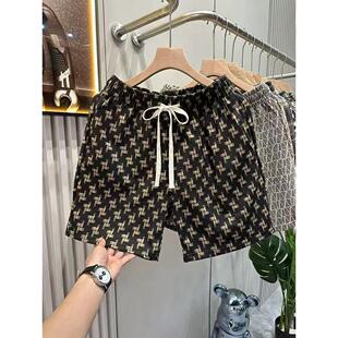 网红沙滩裤 轻奢印花五分休闲裤 青年流行穿搭速干冰丝短裤 夏季 男士