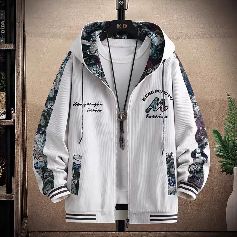 胖子特大码连帽开衫夹克男士青年卫衣棒球服港风加大码宽松外套潮