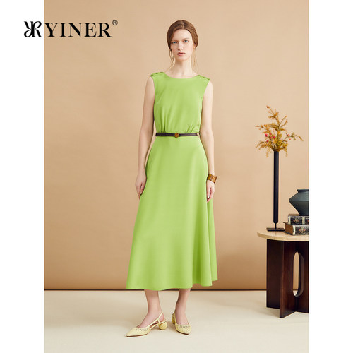 【真丝系列】YINER音儿春季薄荷曼波桑蚕丝无袖连衣裙