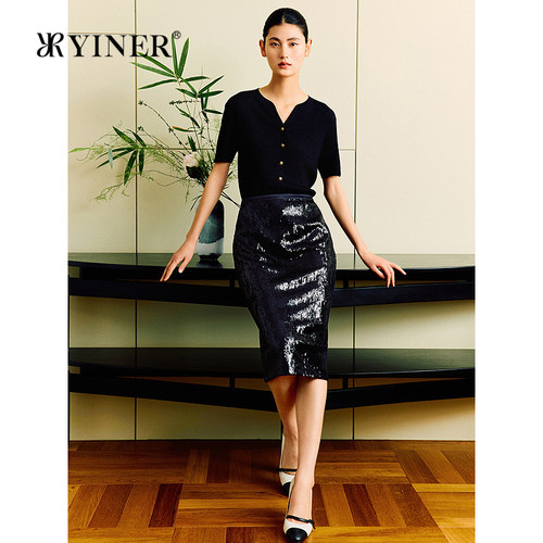 YINER音儿夏季新款百搭显瘦亮丝轻上衣法式优雅毛针织衫