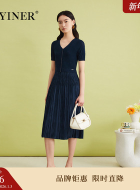 【宝莱纱】YINER音儿专选夏季法式压褶针织优雅连衣裙