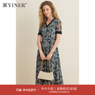 YINER音儿女装 蕾丝绣花连衣裙 中长款 夏季