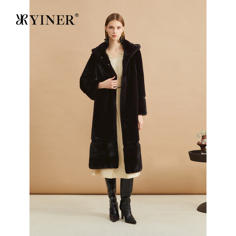 YINER音儿冬季丹麦进口皇冠马哈根水貂毛皮长款真皮皮草