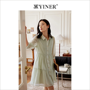 【娃娃裙】YINER音儿专选女装春款雪纺果绿仙女连衣裙
