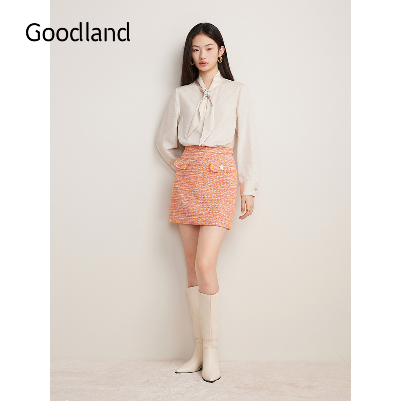 Goodland美地秋季高织经典条纹肌理衬衫挺阔上衣
