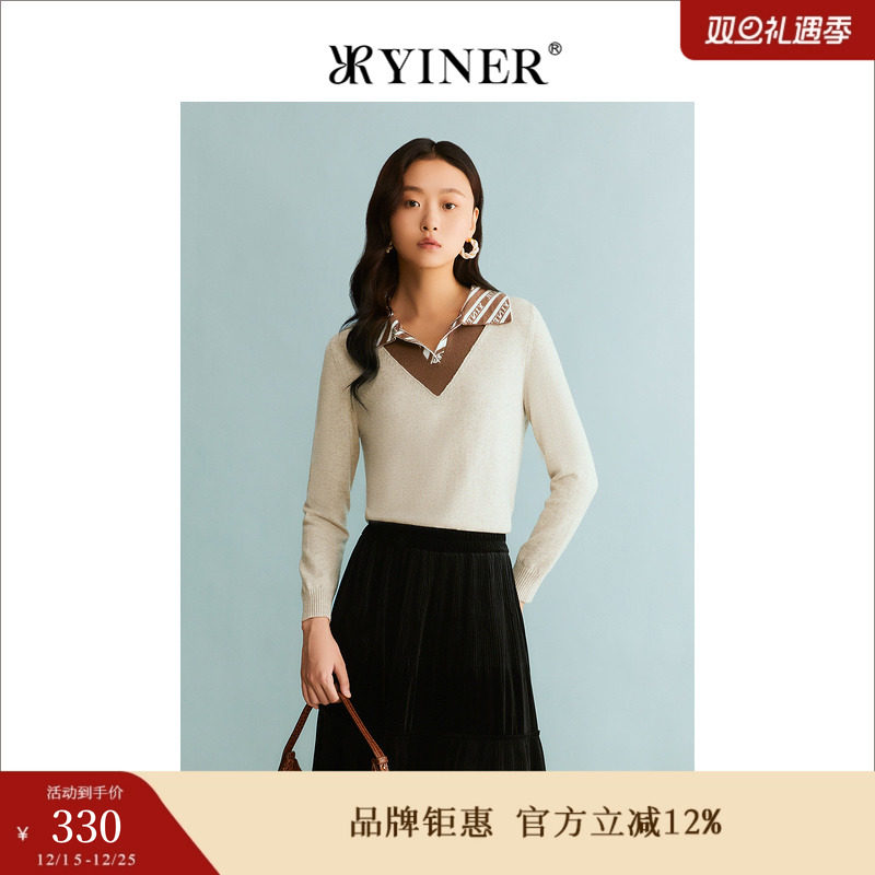[裸感羊绒]YINER音儿专选女装冬季海鸥领针织衫套头
