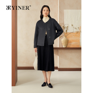 新款 100綿羊毛 YINER音兒2025春季 優(yōu)雅落肩小繭型毛呢外套