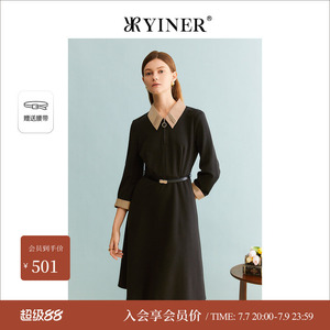 YINER音儿专选冬季设计感POLO领撞色法式连衣裙配腰带