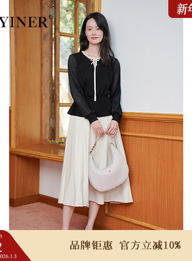 【小蛮腰】YINER音儿专选2025春新款珍珠纤维蝴蝶结假两件针织衫