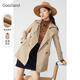 西装 Goodland美地女装 气质中长款 法式 领双排扣风衣外套 春季
