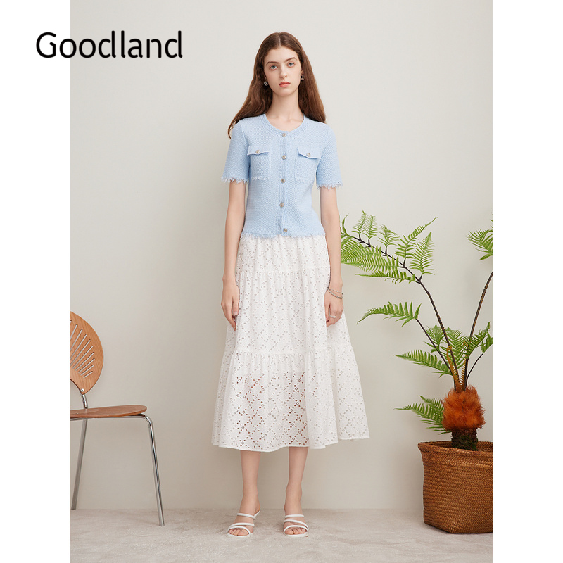 Goodland美地夏季法式优雅闪丝流苏针织衫松弛感上衣