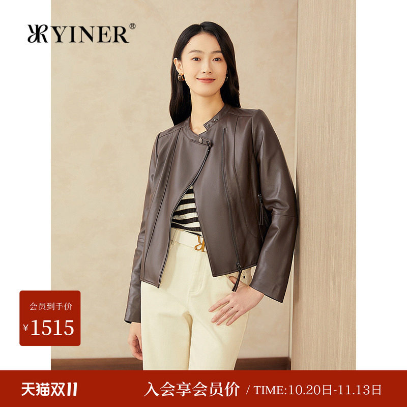 【美拉德】YINER音儿专选春新款复古机车立领柔软羊皮衣外套长袖