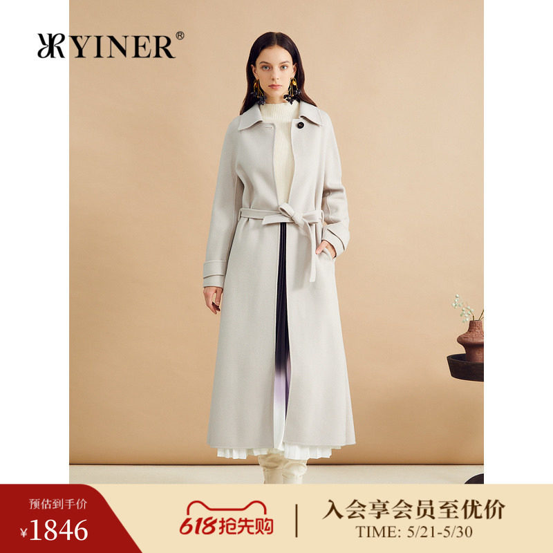 【绵羊毛+羊绒】YINER音儿冬季双面毛呢大衣翻领外套