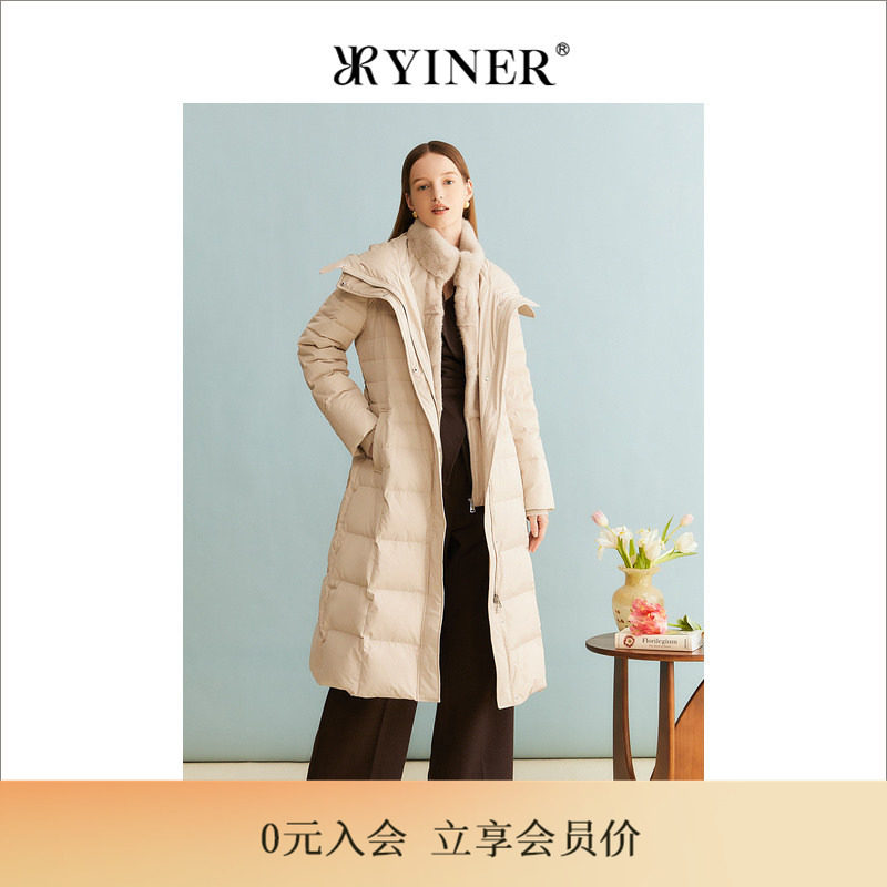 【聚暖白鹅绒】YINER音儿女装冬季长款水貂毛领羽绒服