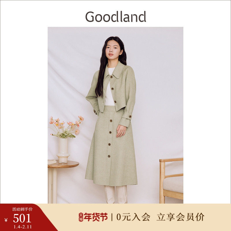 Goodland美地女装冬季毛呢百搭复古POLO领休闲短外套,女装/女士精品,毛呢外套,淘宝优惠券,粉丝福利购,淘宝优惠卷
