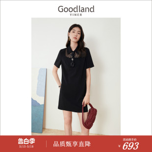 Goodland女装 连衣裙 夏显瘦小黑裙镂空polo衬衫