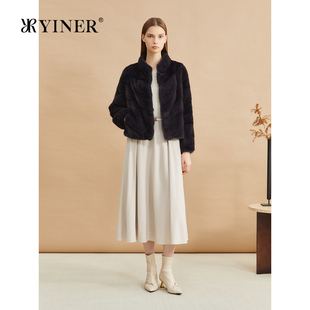 新款 YINER音兒專選2024冬季 優(yōu)雅奢感保暖立領水貂毛皮草外套
