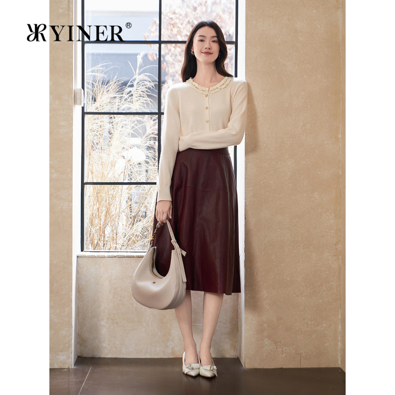 【优雅衣橱】YINER音儿专选女装冬季时尚纯羊毛木耳花边针织衫