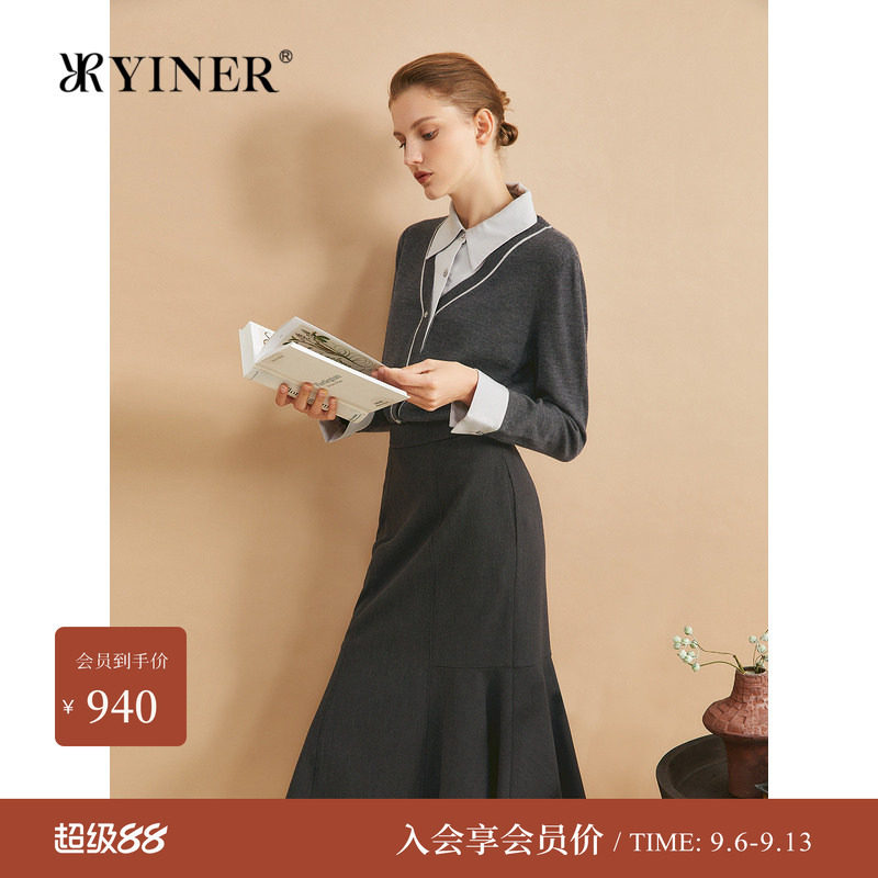 YINER女冬季羊毛假两件针织衫图片