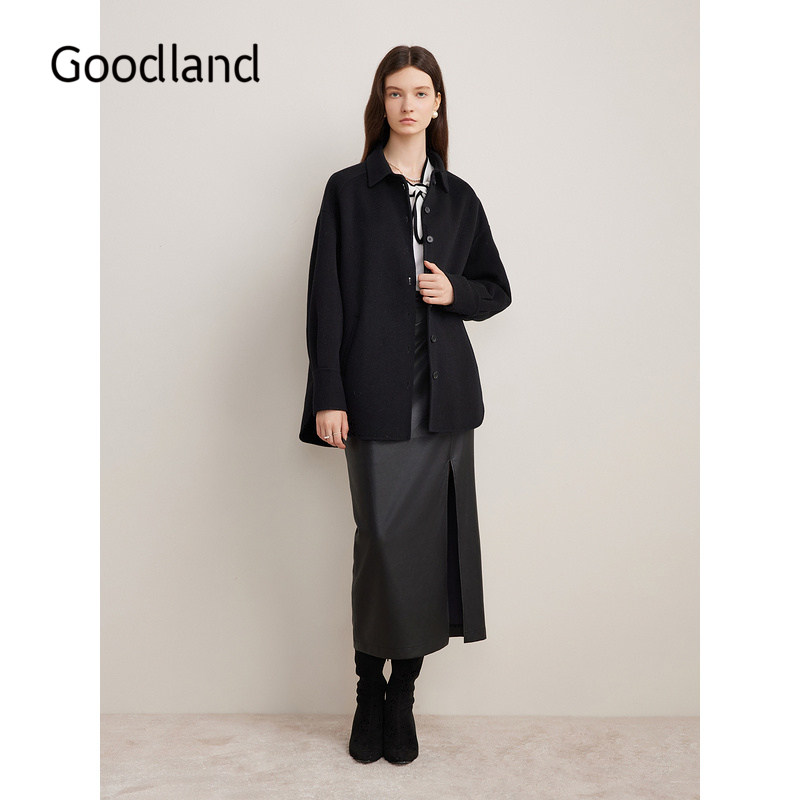【100美丽诺羊毛】Goodland美地女装冬季时尚休闲衬衫式毛