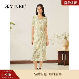 YINER音儿专选2025夏季 波西米亚风茶歇裙V领果实印花连衣裙 新款