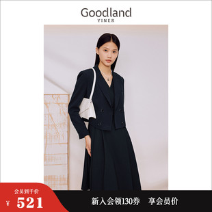 短外套 Goodland美地女装 醋酸抗皱 2023秋季 肌理休闲西装