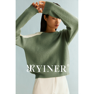 【刘涛同款】YINER音儿女装冬季法式撞色长袖纯羊毛针织衫套头