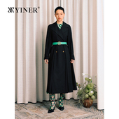 外套 大翻领风衣长款 丝光美丽诺羊毛 YINER音儿秋季