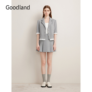 Goodland美地秋季 短外套 格雷系华夫格肌理休闲西装