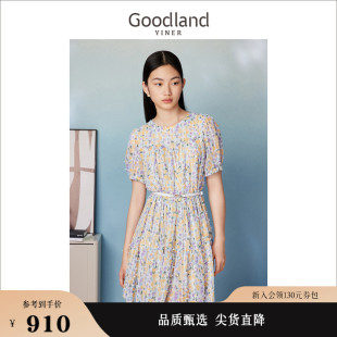 显瘦连衣裙 蝴蝶兰花收腰娃娃裙修身 夏季 Goodland美地女装