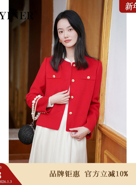 【中国红】YINER音儿专选2025春季新款小香风羊毛双面呢短外套