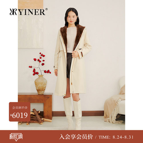 YINER音儿专选冬季新款可拆卸内胆水貂毛内里连帽尼克服皮草