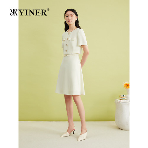 【醋酸系列】YINER音儿专选夏季法式假两件A摆连衣裙