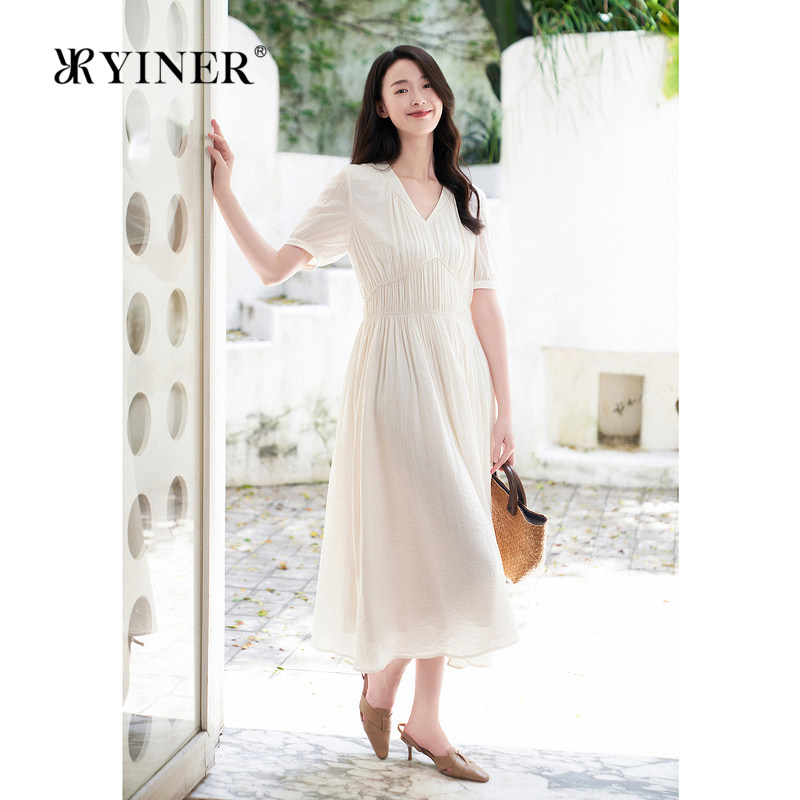 YINER音儿专选秋季仙女裙佩普洛斯法式收褶连衣裙