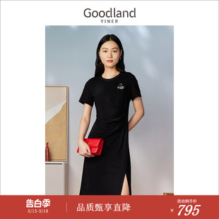 天鹅珠片绣花收腰显瘦针织连衣裙 Goodland美地女装 夏季