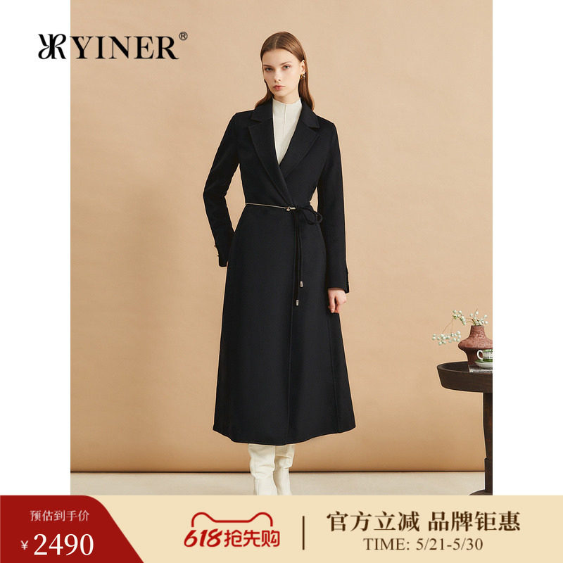 【绵羊毛+山羊绒】YINER音儿女装冬季时尚双面毛呢大衣长款外套