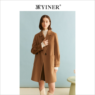 冬季 YINER音儿专选女装 绵羊毛 一粒扣双面呢大衣长外套 山羊绒