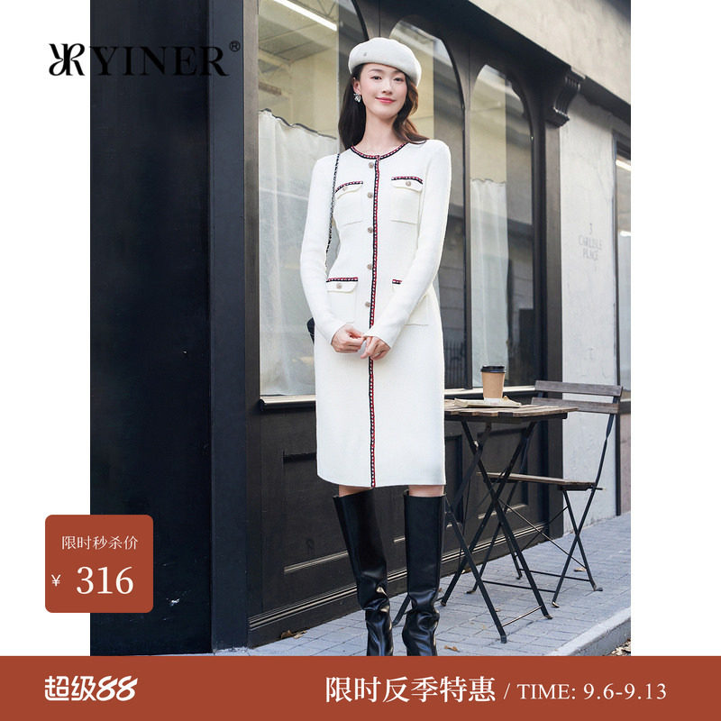 YINER音儿冬季法式香风连衣裙图片
