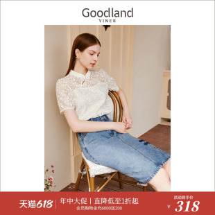 旗袍衬衫 Goodland美地女装 蕾丝系列 夏季 小立领新中式