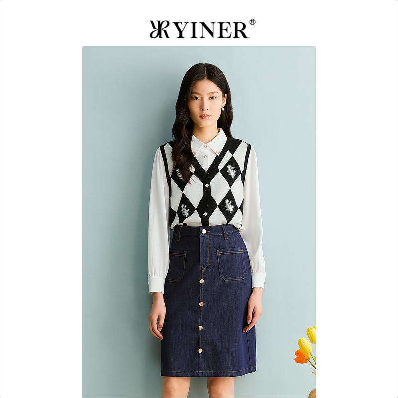 【假两件】YINER音儿专选女装秋季针织衫四叶草上衣