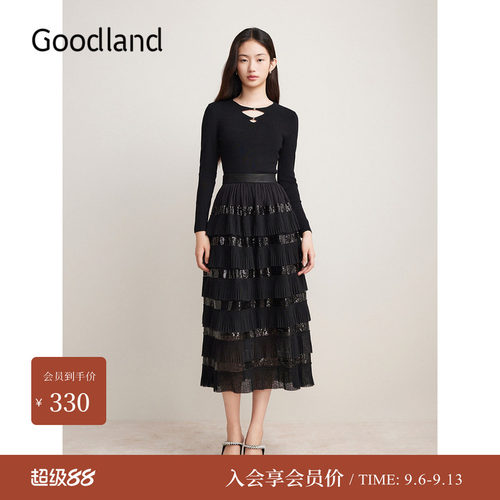 Goodland美地秋季解构镂空毛针织衫修身打底上衣长袖