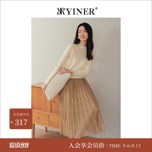 音儿秋季法式蕾丝提花套头针织衫