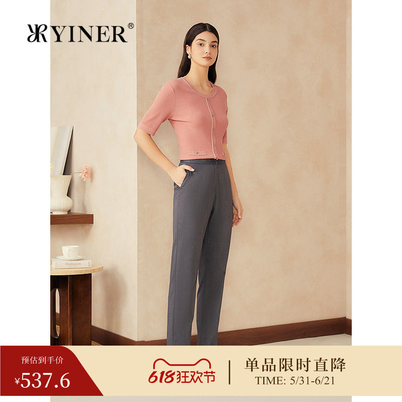 YINER音儿女装夏季新款法式薄款五分袖桑蚕丝混纺针织衫套头